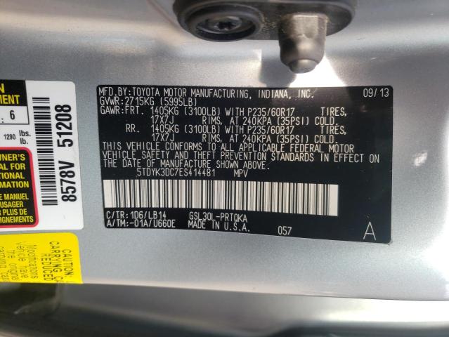 Photo 9 VIN: 5TDYK3DC7ES414481 - TOYOTA SIENNA XLE 