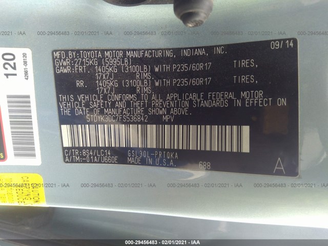 Photo 8 VIN: 5TDYK3DC7FS536842 - TOYOTA SIENNA 