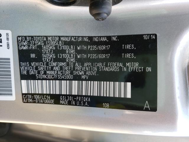 Photo 9 VIN: 5TDYK3DC7FS545900 - TOYOTA SIENNA XLE 