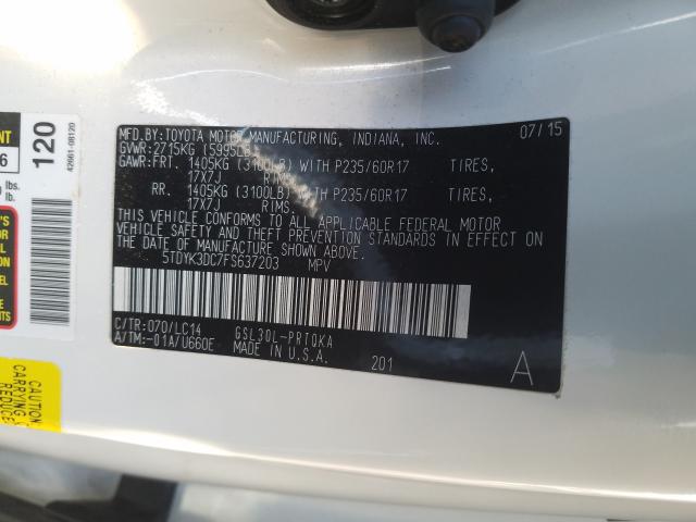 Photo 9 VIN: 5TDYK3DC7FS637203 - TOYOTA SIENNA XLE 