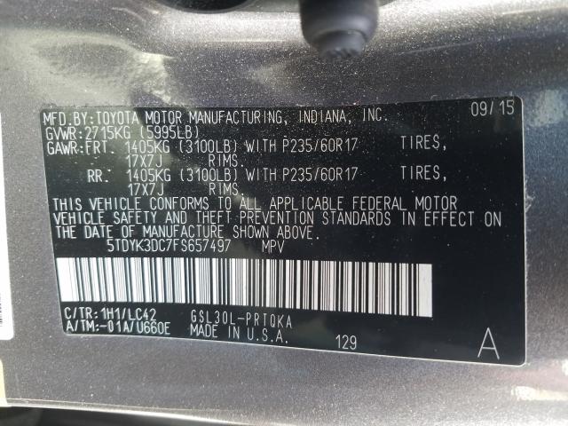 Photo 9 VIN: 5TDYK3DC7FS657497 - TOYOTA SIENNA XLE 