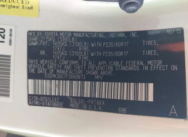 Photo 8 VIN: 5TDYK3DC7FS669813 - TOYOTA SIENNA 