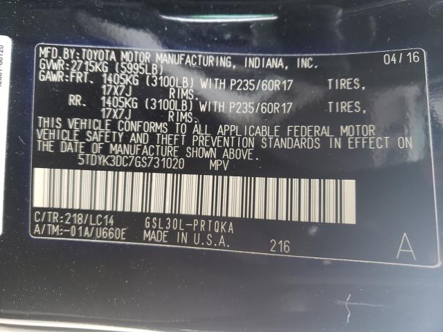 Photo 9 VIN: 5TDYK3DC7GS731020 - TOYOTA SIENNA XLE 