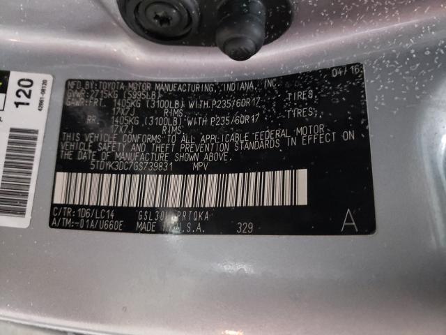 Photo 9 VIN: 5TDYK3DC7GS739831 - TOYOTA SIENNA XLE 