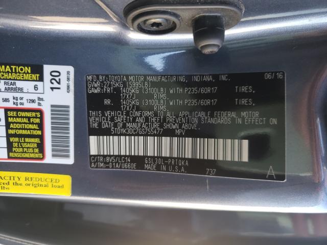 Photo 9 VIN: 5TDYK3DC7GS755477 - TOYOTA SIENNA XLE 