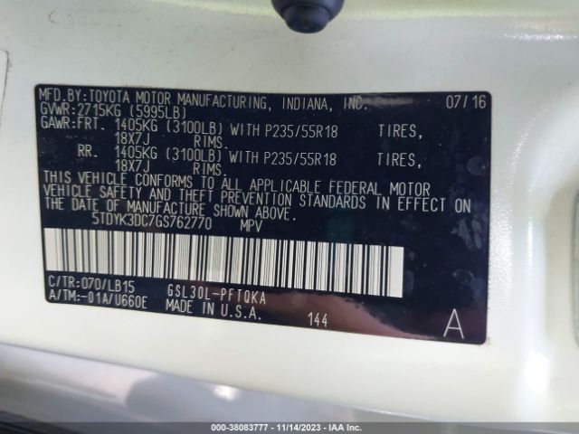 Photo 8 VIN: 5TDYK3DC7GS762770 - TOYOTA SIENNA 