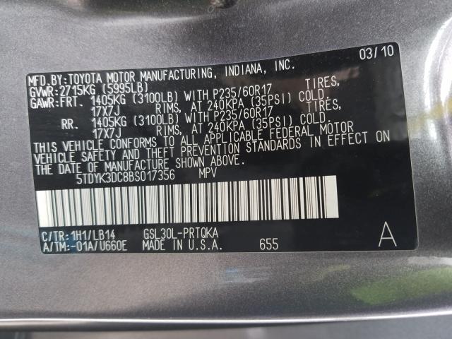 Photo 9 VIN: 5TDYK3DC8BS017356 - TOYOTA SIENNA XLE 