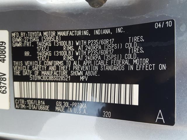 Photo 9 VIN: 5TDYK3DC8BS028521 - TOYOTA SIENNA XLE 