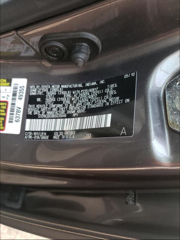 Photo 9 VIN: 5TDYK3DC8BS035646 - TOYOTA SIENNA XLE 