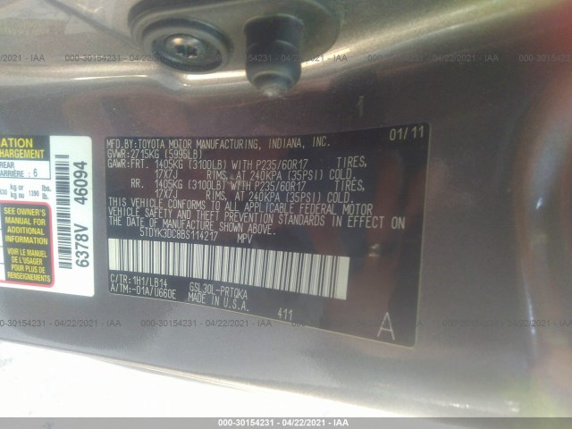 Photo 8 VIN: 5TDYK3DC8BS114217 - TOYOTA SIENNA 