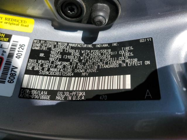 Photo 13 VIN: 5TDYK3DC8BS125864 - TOYOTA SIENNA XLE 