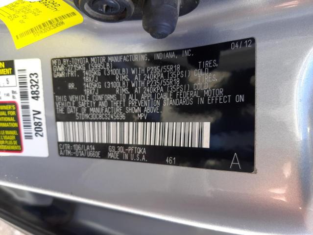 Photo 9 VIN: 5TDYK3DC8CS245696 - TOYOTA SIENNA XLE 