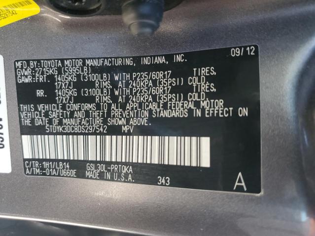 Photo 12 VIN: 5TDYK3DC8DS297542 - TOYOTA SIENNA XLE 