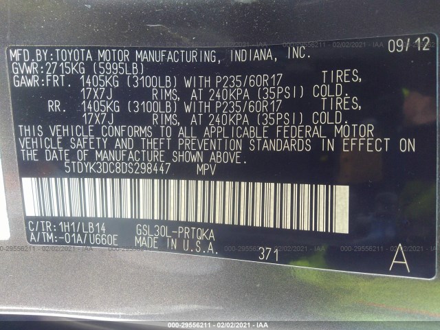 Photo 8 VIN: 5TDYK3DC8DS298447 - TOYOTA SIENNA 