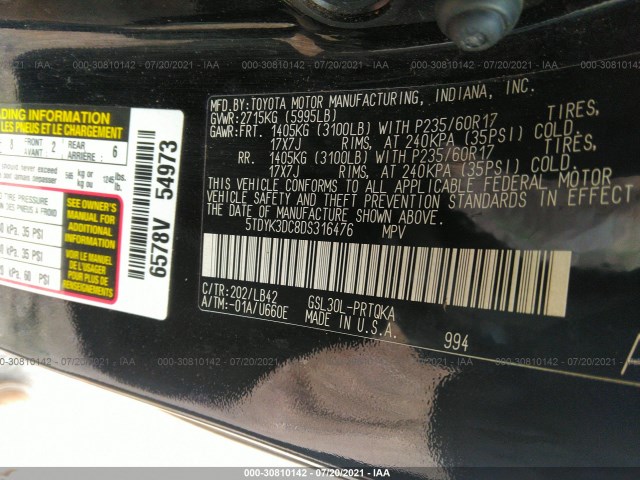 Photo 8 VIN: 5TDYK3DC8DS316476 - TOYOTA SIENNA 