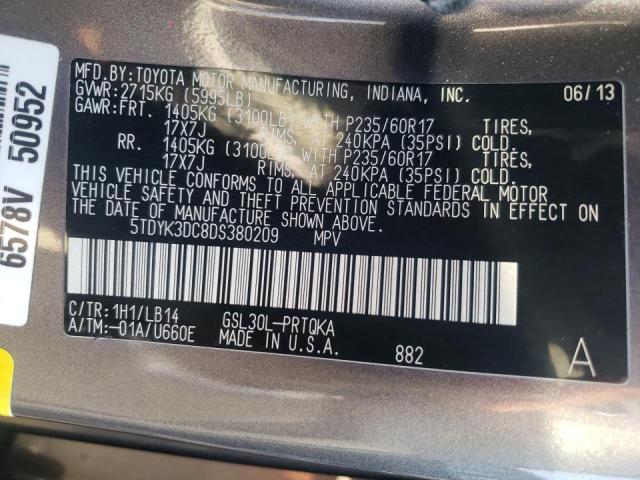 Photo 9 VIN: 5TDYK3DC8DS380209 - TOYOTA SIENNA XLE 