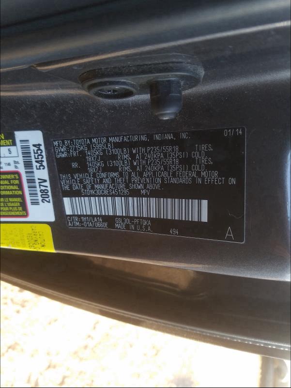 Photo 9 VIN: 5TDYK3DC8ES451295 - TOYOTA SIENNA XLE 