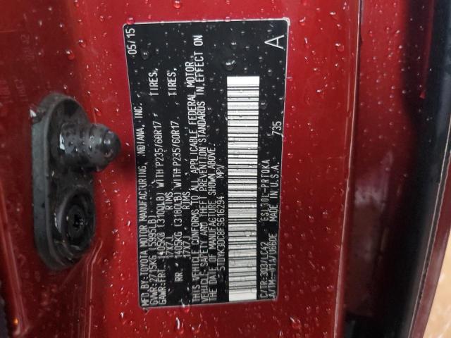 Photo 12 VIN: 5TDYK3DC8FS616294 - TOYOTA SIENNA XLE 