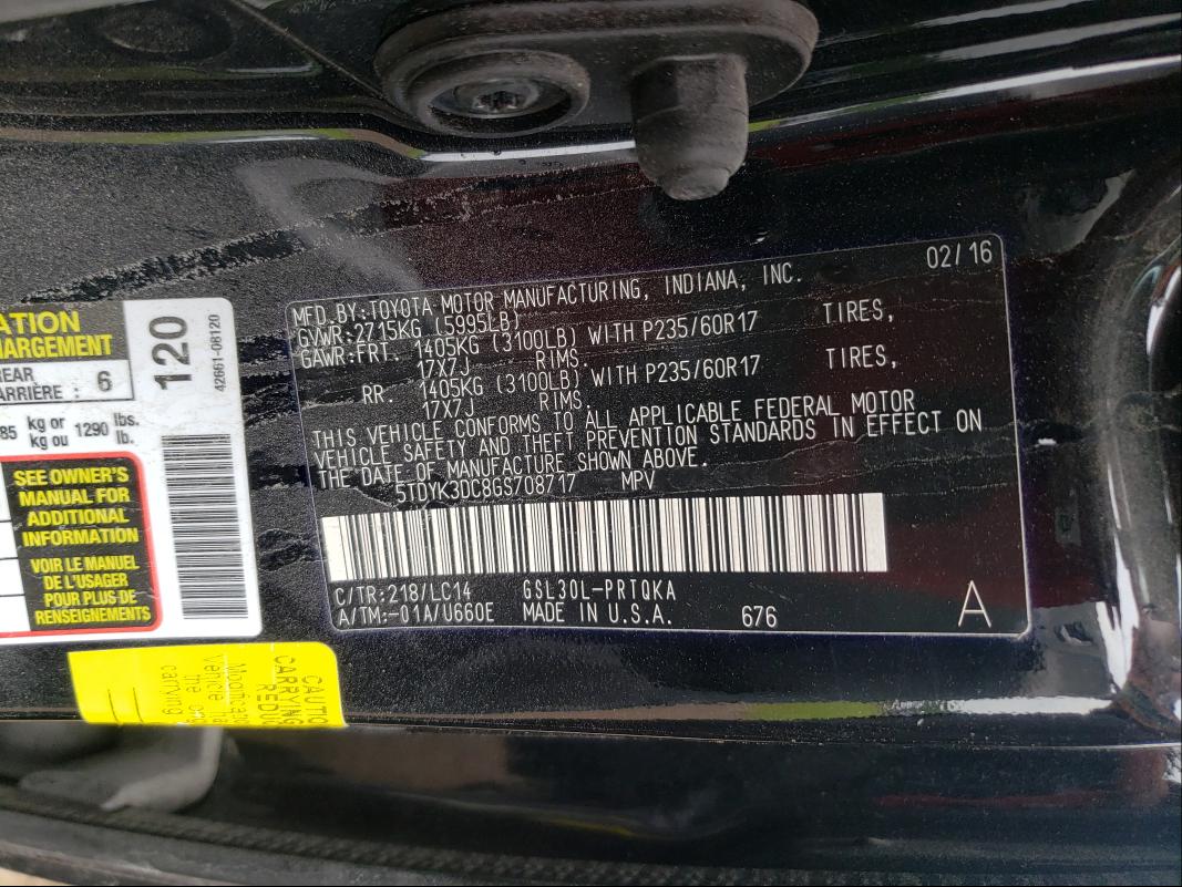 Photo 9 VIN: 5TDYK3DC8GS708717 - TOYOTA SIENNA 