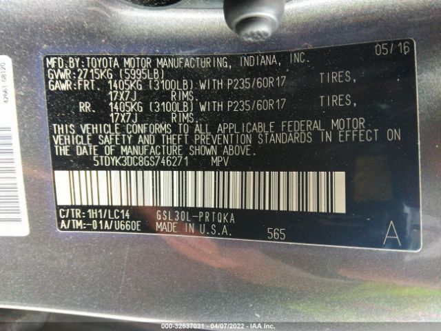 Photo 8 VIN: 5TDYK3DC8GS746271 - TOYOTA SIENNA 