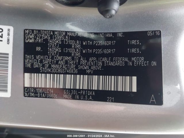 Photo 8 VIN: 5TDYK3DC8GS746836 - TOYOTA SIENNA 