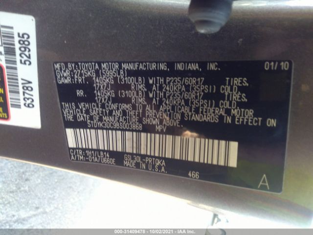 Photo 8 VIN: 5TDYK3DC9BS003868 - TOYOTA SIENNA 