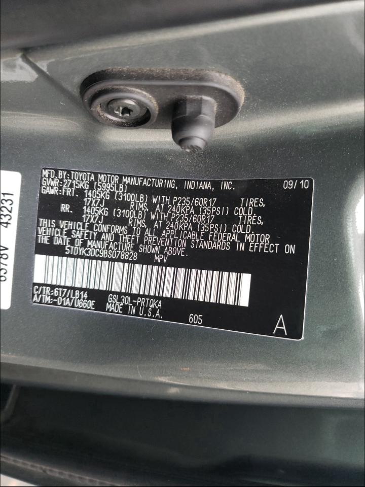 Photo 9 VIN: 5TDYK3DC9BS078828 - TOYOTA SIENNA XLE 