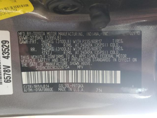 Photo 12 VIN: 5TDYK3DC9CS226154 - TOYOTA SIENNA XLE 