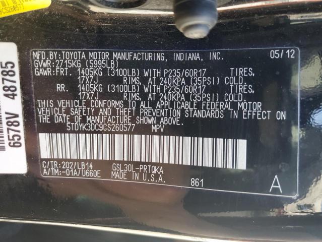 Photo 12 VIN: 5TDYK3DC9CS260577 - TOYOTA SIENNA XLE 