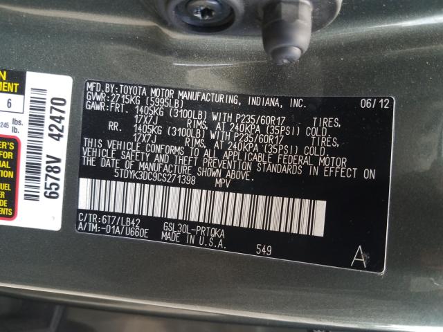 Photo 9 VIN: 5TDYK3DC9CS271398 - TOYOTA SIENNA XLE 