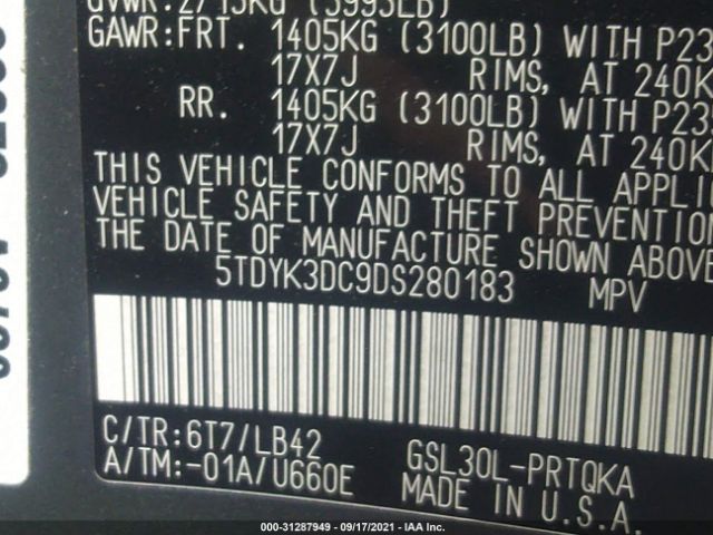 Photo 8 VIN: 5TDYK3DC9DS280183 - TOYOTA SIENNA 