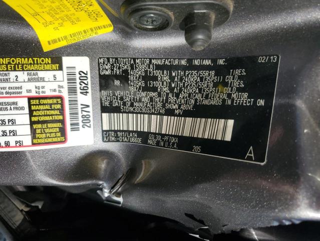 Photo 12 VIN: 5TDYK3DC9DS342746 - TOYOTA SIENNA XLE 