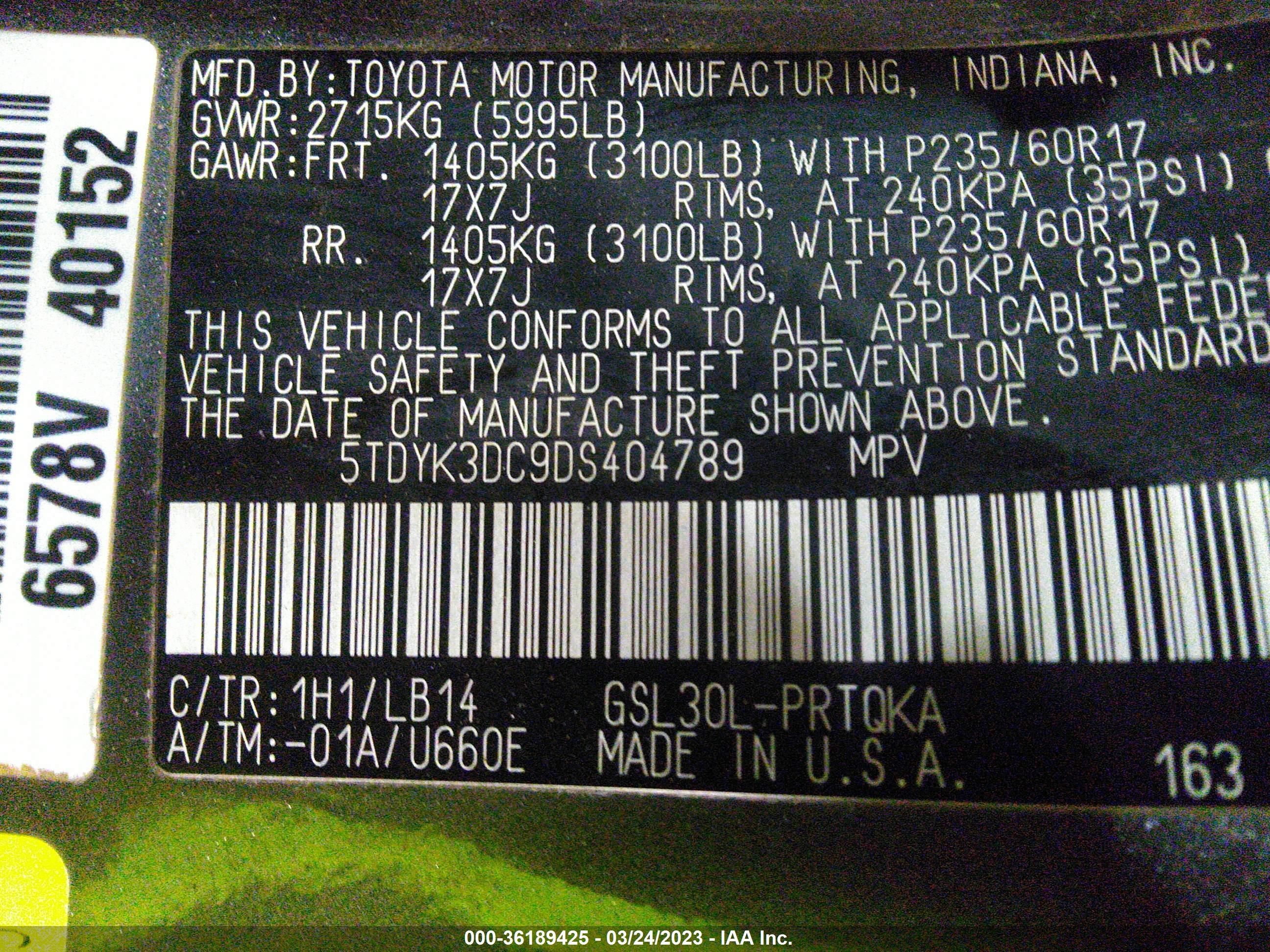 Photo 8 VIN: 5TDYK3DC9DS404789 - TOYOTA SIENNA 