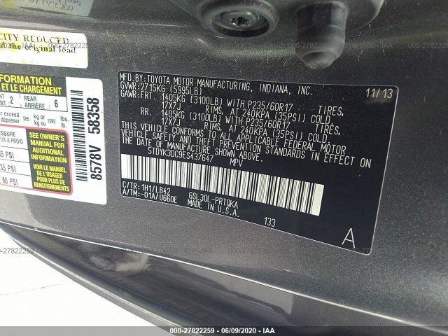 Photo 8 VIN: 5TDYK3DC9ES437647 - TOYOTA SIENNA 