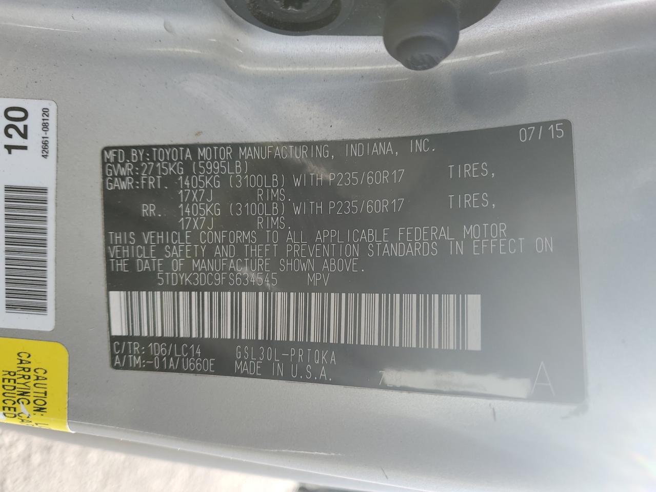 Photo 13 VIN: 5TDYK3DC9FS634545 - TOYOTA SIENNA 