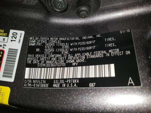 Photo 11 VIN: 5TDYK3DC9GS703705 - TOYOTA SIENNA XLE 