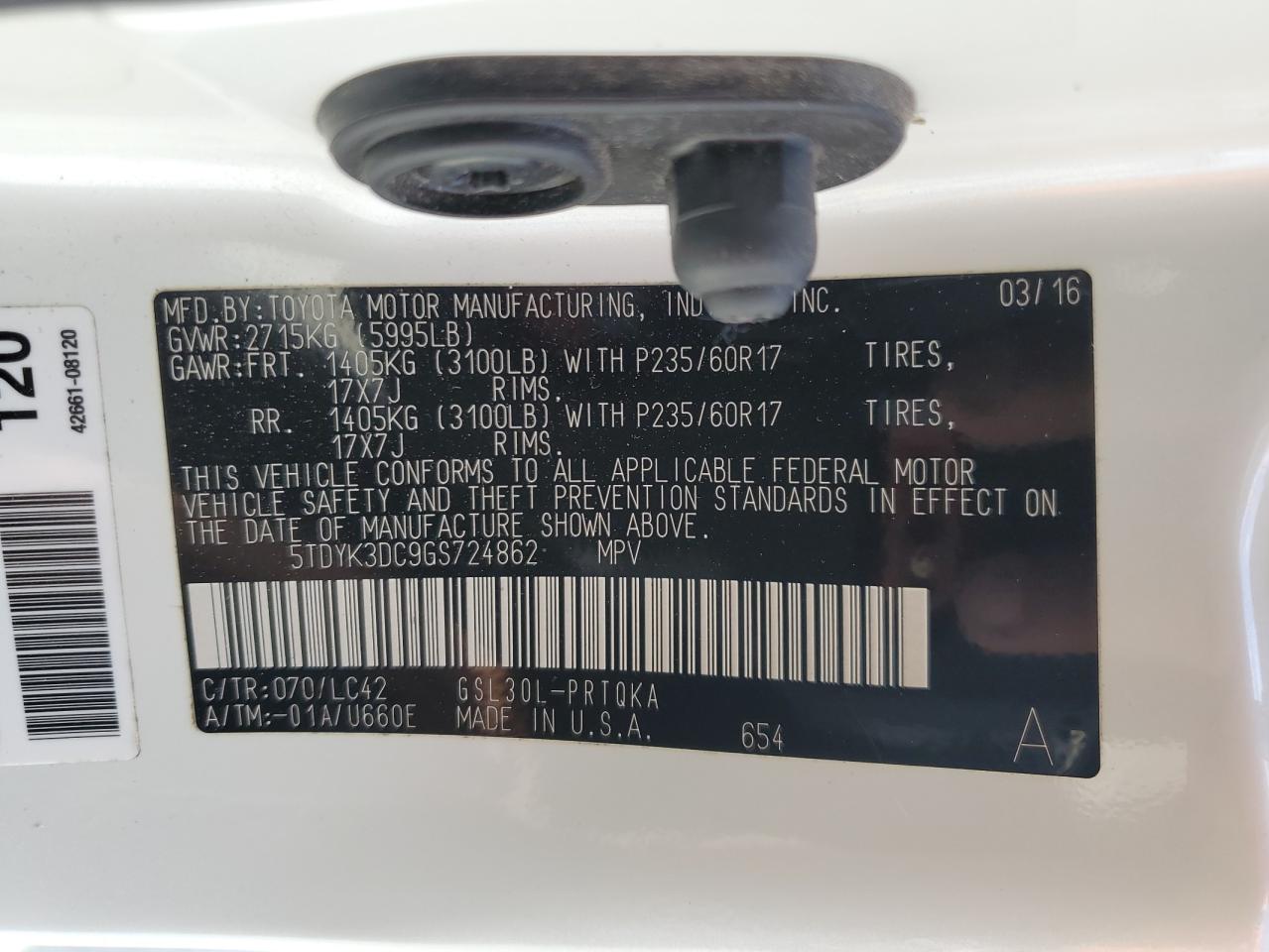 Photo 11 VIN: 5TDYK3DC9GS724862 - TOYOTA SIENNA 