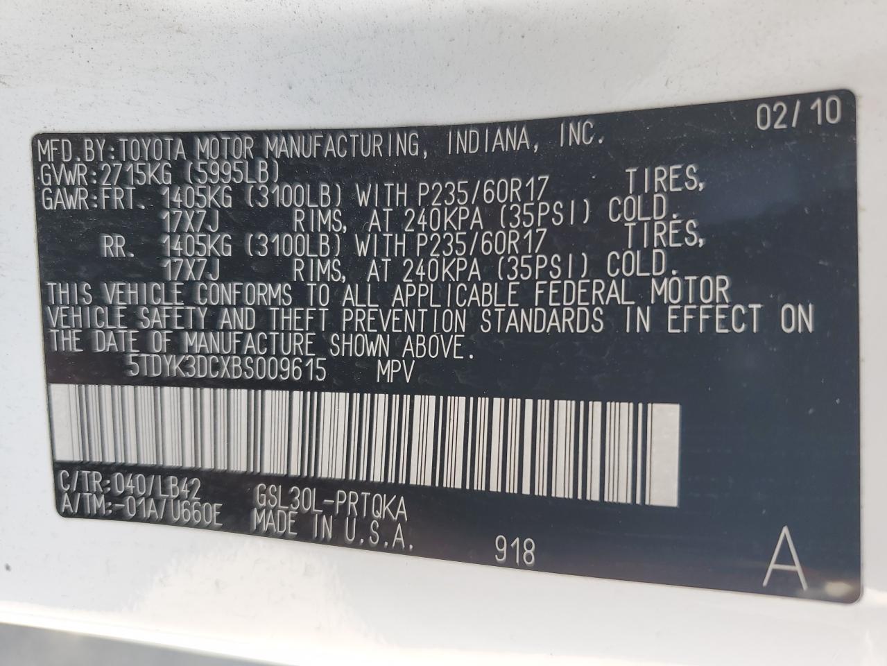 Photo 13 VIN: 5TDYK3DCXBS009615 - TOYOTA SIENNA 