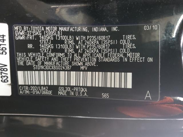 Photo 9 VIN: 5TDYK3DCXBS024387 - TOYOTA SIENNA XLE 