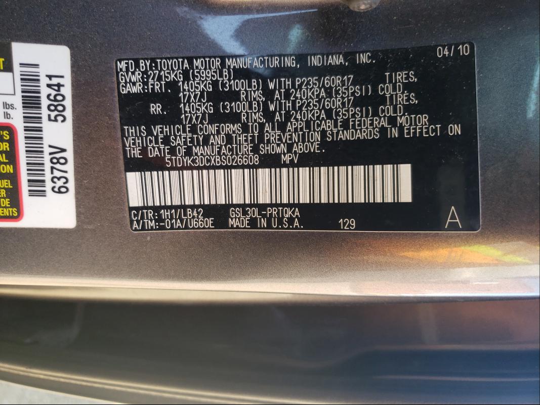 Photo 9 VIN: 5TDYK3DCXBS026608 - TOYOTA SIENNA XLE 