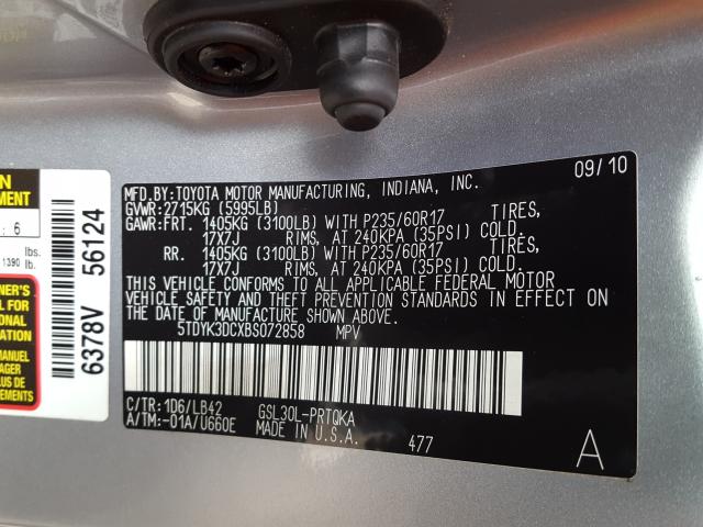 Photo 9 VIN: 5TDYK3DCXBS072858 - TOYOTA SIENNA XLE 