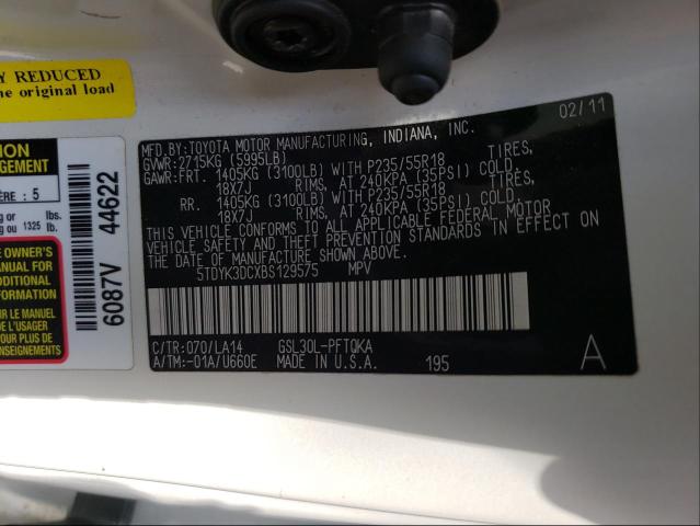 Photo 9 VIN: 5TDYK3DCXBS129575 - TOYOTA SIENNA XLE 