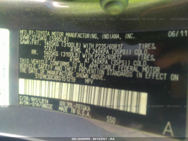 Photo 8 VIN: 5TDYK3DCXBS151219 - TOYOTA SIENNA 