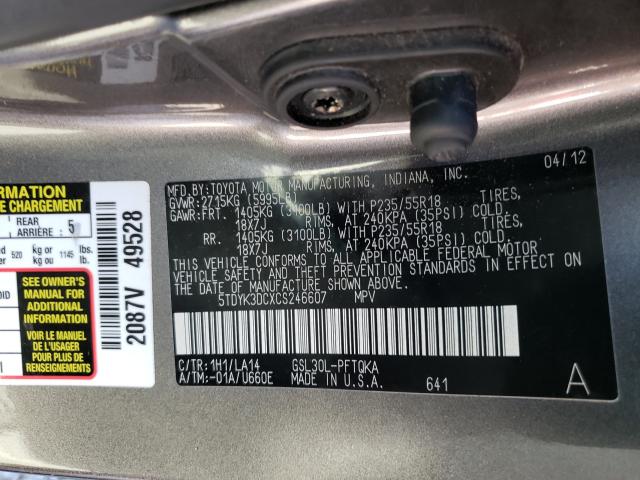 Photo 9 VIN: 5TDYK3DCXCS246607 - TOYOTA SIENNA XLE 