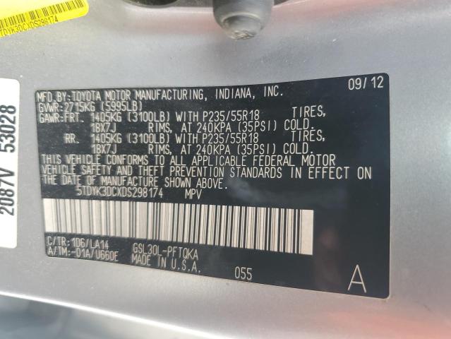 Photo 12 VIN: 5TDYK3DCXDS298174 - TOYOTA SIENNA XLE 