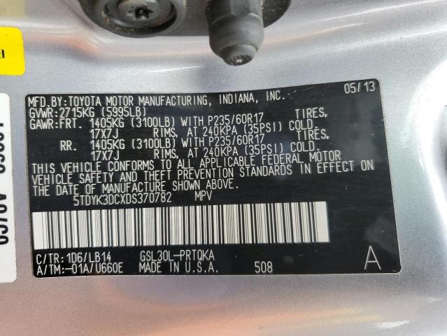 Photo 12 VIN: 5TDYK3DCXDS370782 - TOYOTA SIENNA XLE 