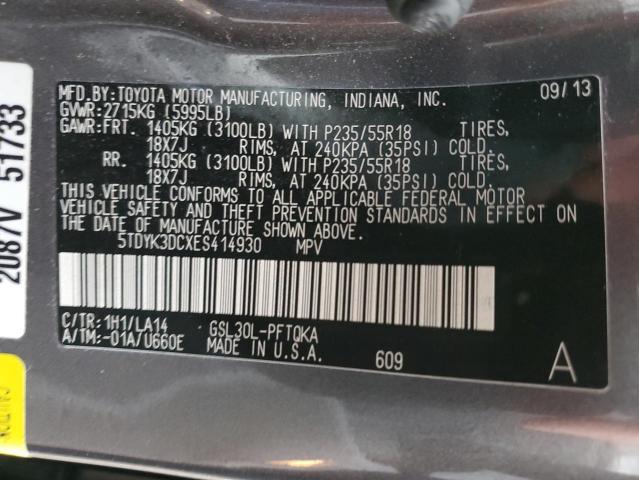 Photo 13 VIN: 5TDYK3DCXES414930 - TOYOTA SIENNA XLE 