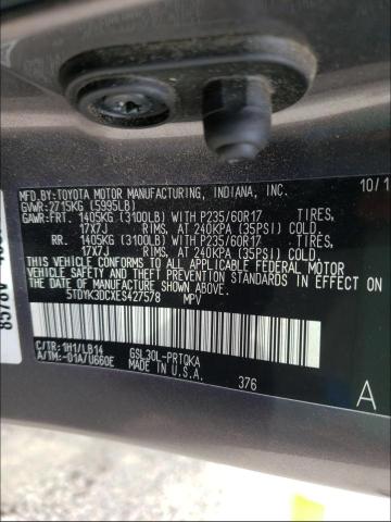 Photo 9 VIN: 5TDYK3DCXES427578 - TOYOTA SIENNA XLE 