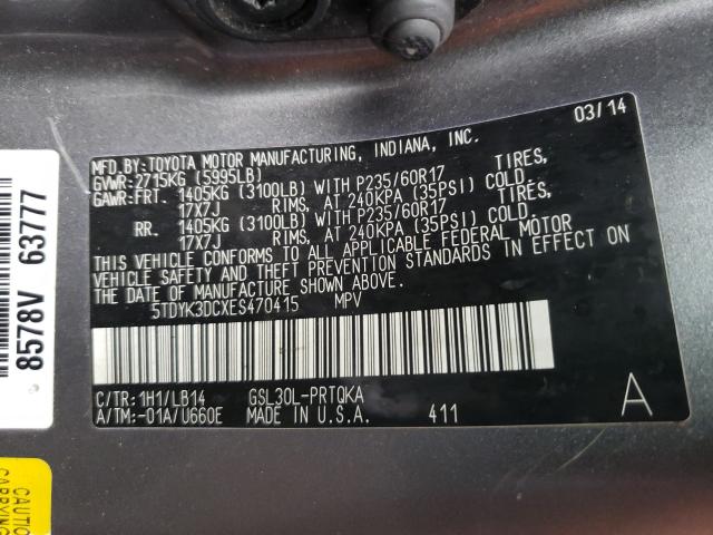 Photo 9 VIN: 5TDYK3DCXES470415 - TOYOTA SIENNA XLE 