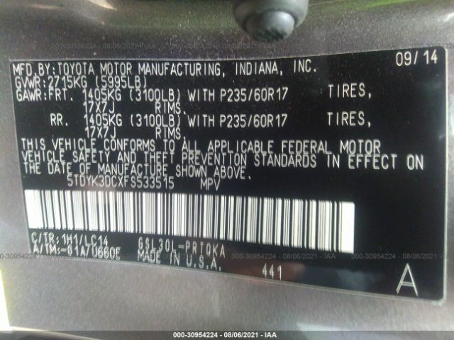 Photo 8 VIN: 5TDYK3DCXFS533515 - TOYOTA SIENNA 